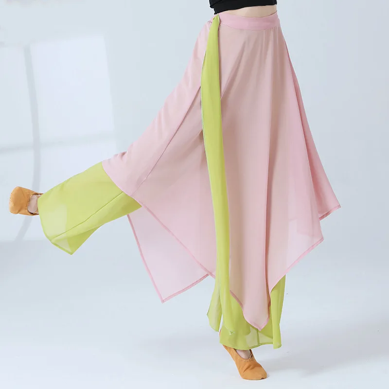 Classical Dance Pants Dancer Practice Performance Chinese Chiffon Fluttering Loose Skirt Culottes Wide Leg Loose Flowy Costume