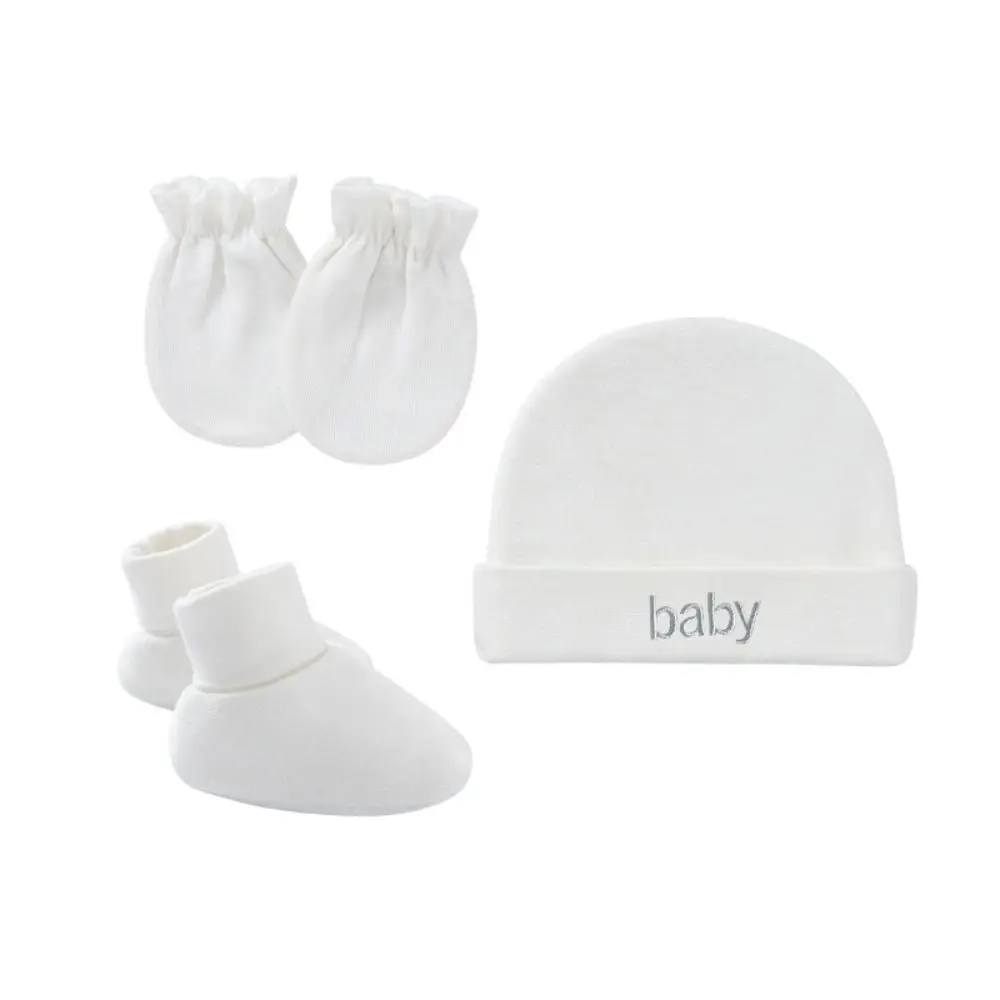 3pcs/ Set Solid Color Mittens Socks Hat Cap Stretchy Monolayer Cap Gloves Foot Cover Anti Scratch Cotton Accessories Infant