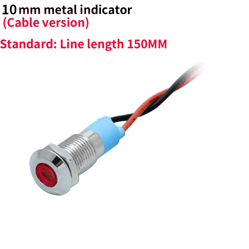 10mm wired  LED Metal Indicator Light Waterproof Signal Lamp Light 3-6V 12-24V Wires Connect  Brass Nickel PlatingGreen Red Blue