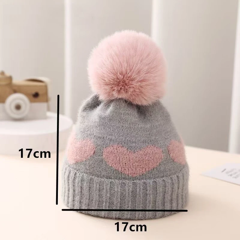 Fur Baby Hat Love Printed Knit Hat Autumn and Winter Newborn Baby Hat Toddler Warm Knit Girl Boy Hat Christmas Gifts