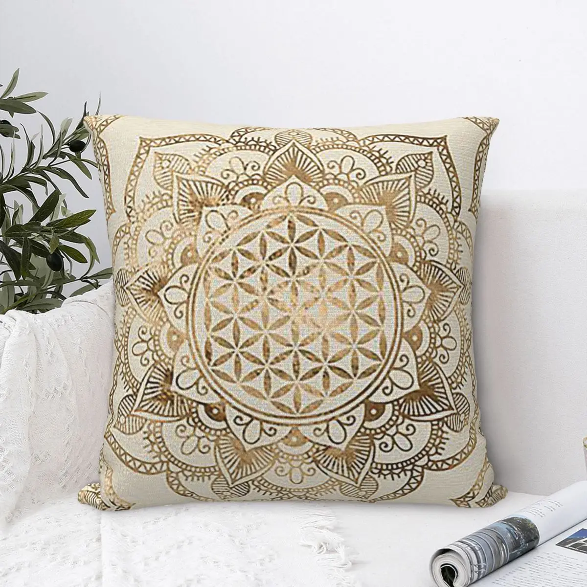 Flower Of Life In Lotus Pastel Golds And Canvas Pillowcase Cushion Comfort Throw Pillow Sofa Cushions Used for Home Living Room