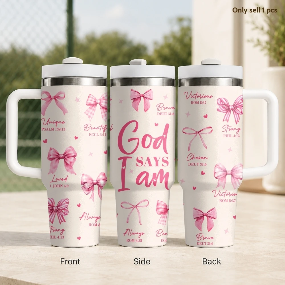 God Says Bow Faith Art Vacuum Flasks 40oz Stainless Steel Insulated Tumbler With Handle & Straw Leakproof Travel Mug