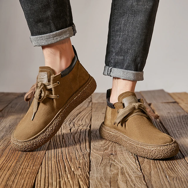 2023 Men s Lace Up Mid Top Reversed Suede Casual Shoes Men Lace Up Sneakers Designer Flat Shoes Fashion Round Toe Casual Shoes Leather Casual Shoes AliExpress