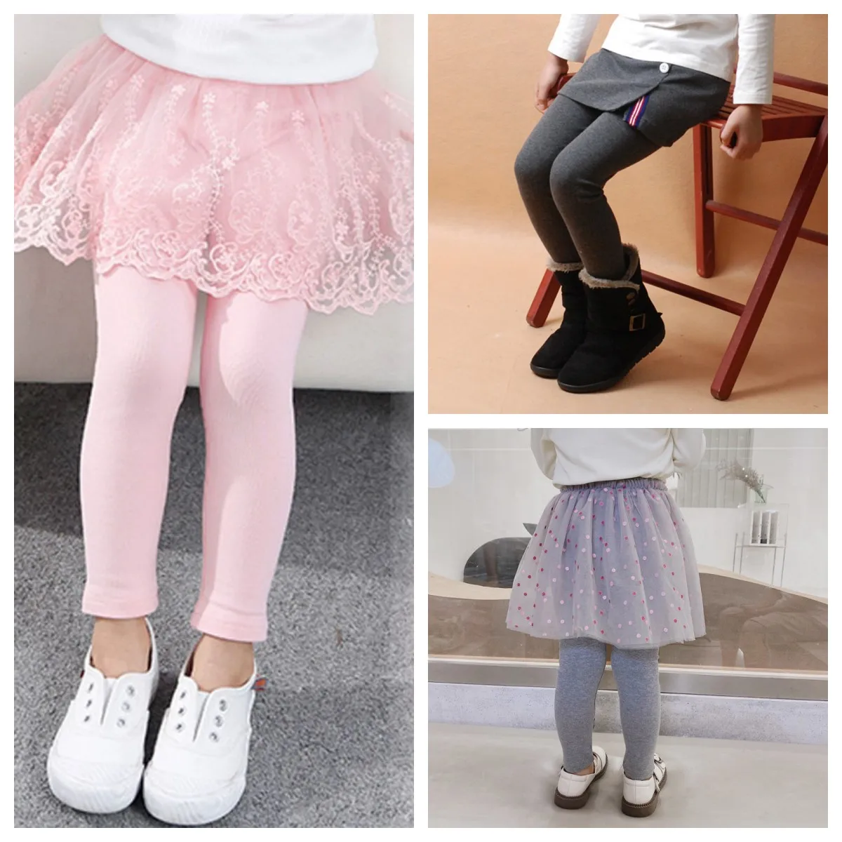 

2-6Years Spring Baby Girls Cotton Leggings Lace Princess Skirt-Pants Children Slim Skirt Trousers Kids Clothes