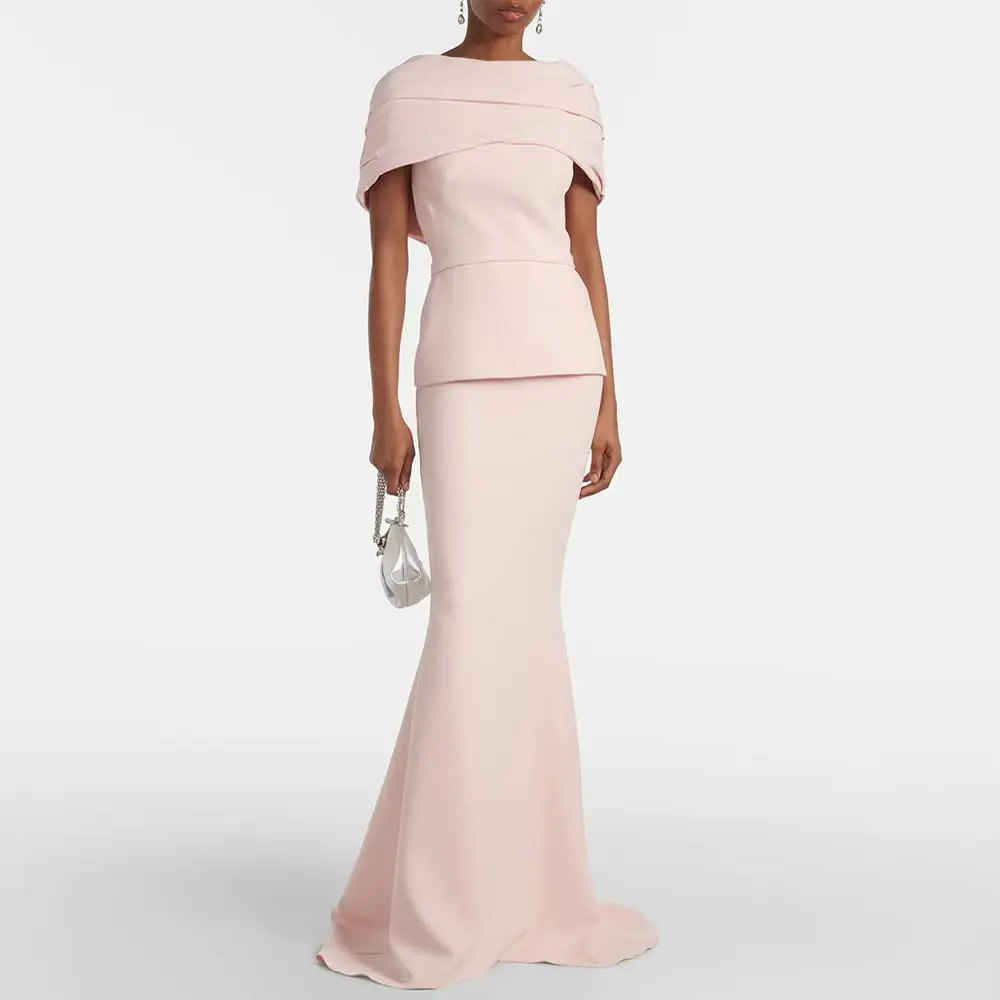 

Customized Long Crepe Evening Dresses Mermaid Pleated فساتين الحفلة Watteau Train Wedding Guest Dress for Women