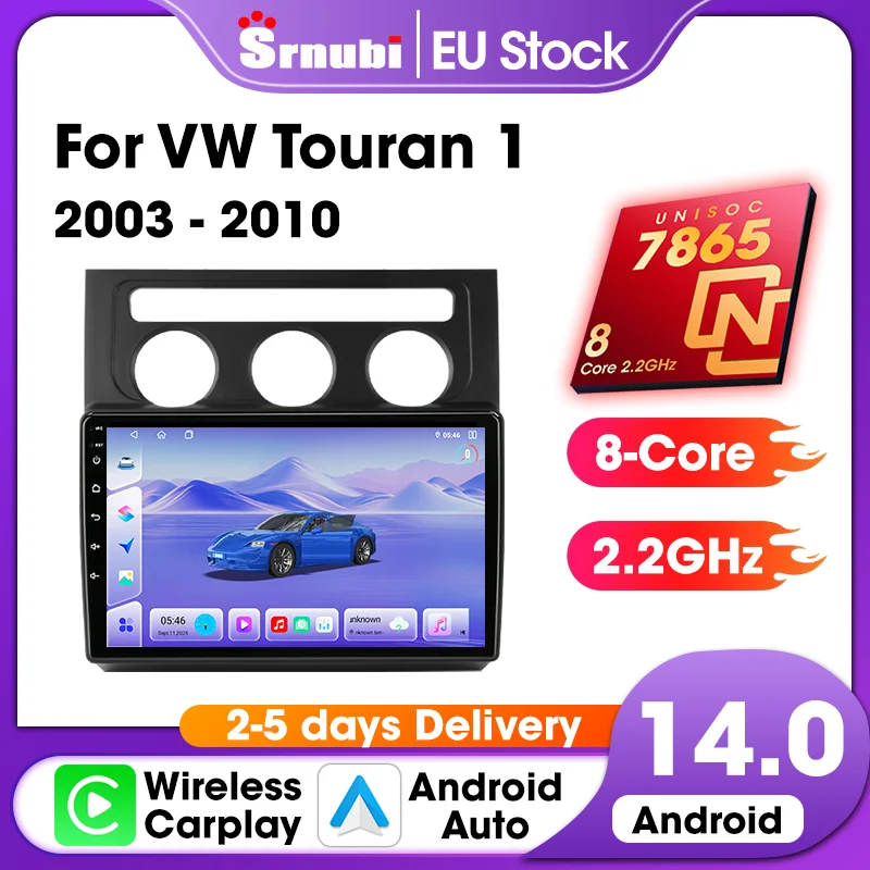 Srnubi Autoradio für Volkswagen VW Touran 1 2003 2004 2005 - 2010 Wireless Carplay Android Auto Multimedia Navigation GPS Stereo