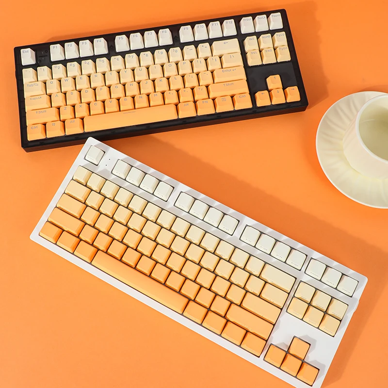 Orange Gradient Keycaps Backlit Transparent Keycap PBT Double Shot Side/Top Print Key Cap OEM Profile For MX Switch Keyboard GK6