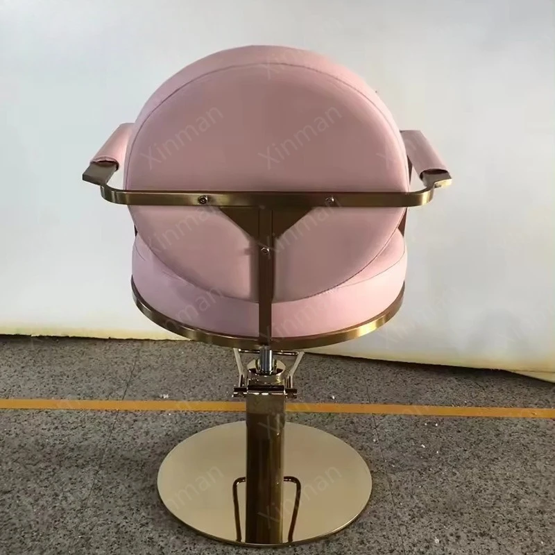 High End Luxury Pink Hair Cutting Stool Leather Gold Stainless Steel Base Hair Salon Barber Chair Manufacturer Supply for Sale