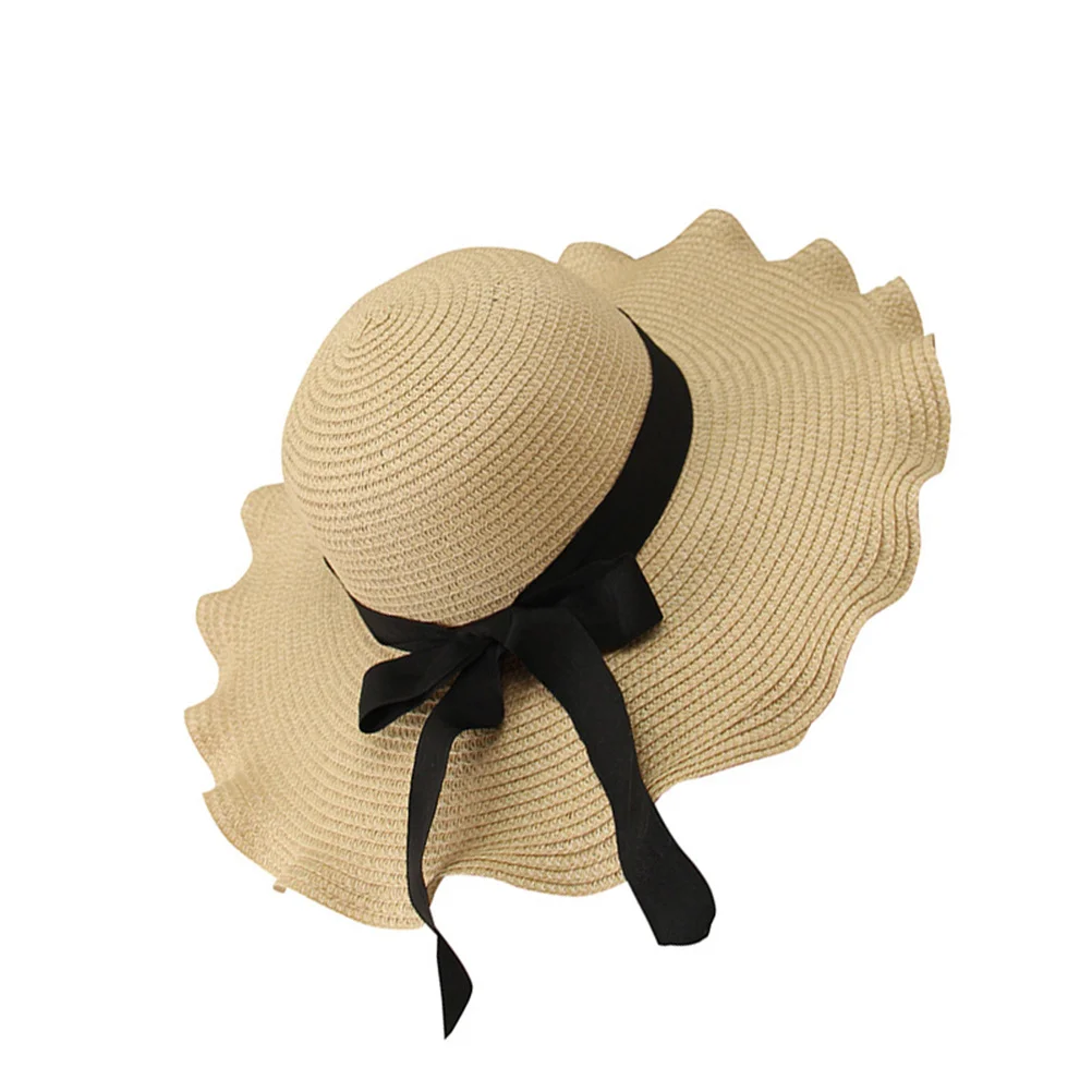 

Elegant Beige Straw Hat Wide Brim Sun Protection for Women Lightweight Foldable Beach Vacation Sun Hats for Women