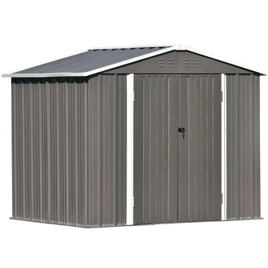 8ft x6ft Bike Shed Garden Shed, Metal Storage Shed with Lockable Doors, Tool Cabinet with Vents and Foundation Frame Gray