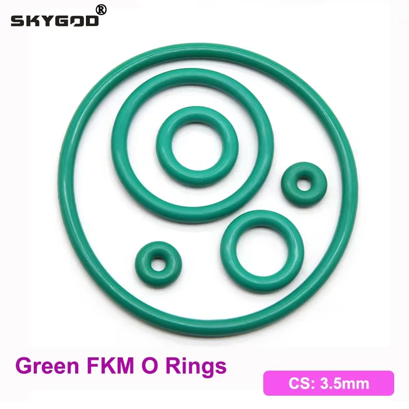 

10pcs CS 3.5mm Green FKM O Ring Sealing Gasket OD 10~100mm Oil Resistant High Temperature Resistance Fluorine Rubber O Rings