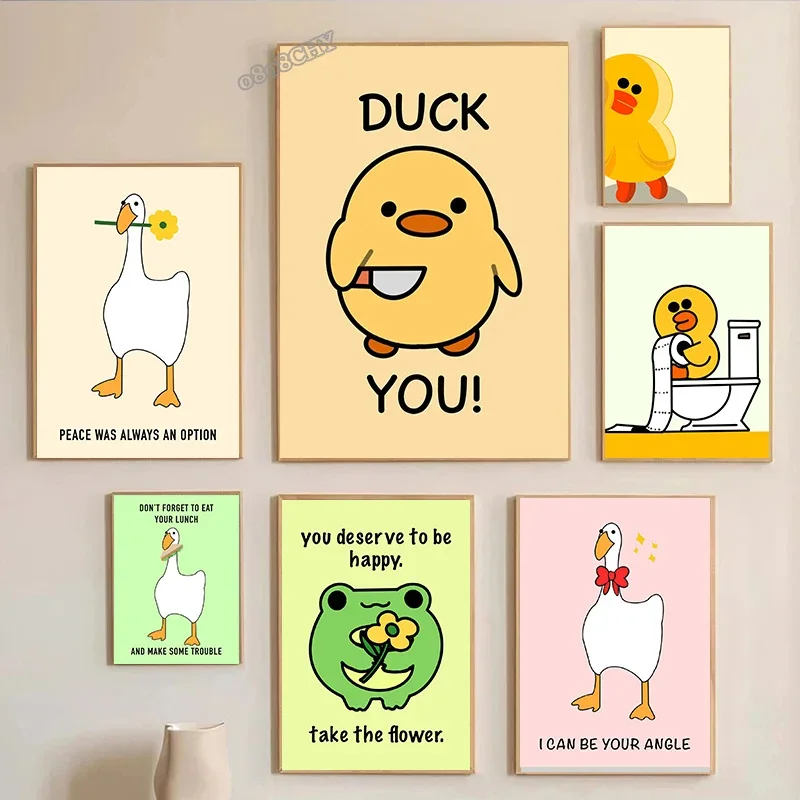 Забавный мем, гусь, утка, лягушка, свинья, постеры и принты, холст, настенные художественные фотографии, забавный домашний декор для ванной комнаты, картина, мультяшная фреска Забавный мем, гусь, утка, лягушка, свинья, постеры и принты, холст, настенные художественные фотографии, забавный домашний декор для ванной комнаты, картина, мультяшная фреска