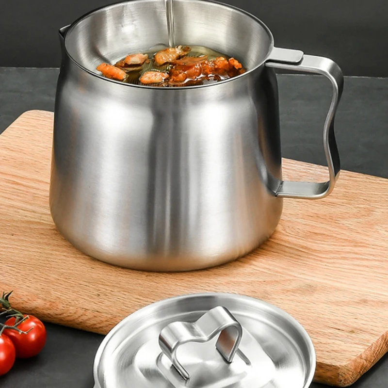 AC88-Oil Pot,Oil Pot Stainless Steel Large Capacity Oil Fryer And Filter Cup Combo Versatile Oil Filter For Kitchen