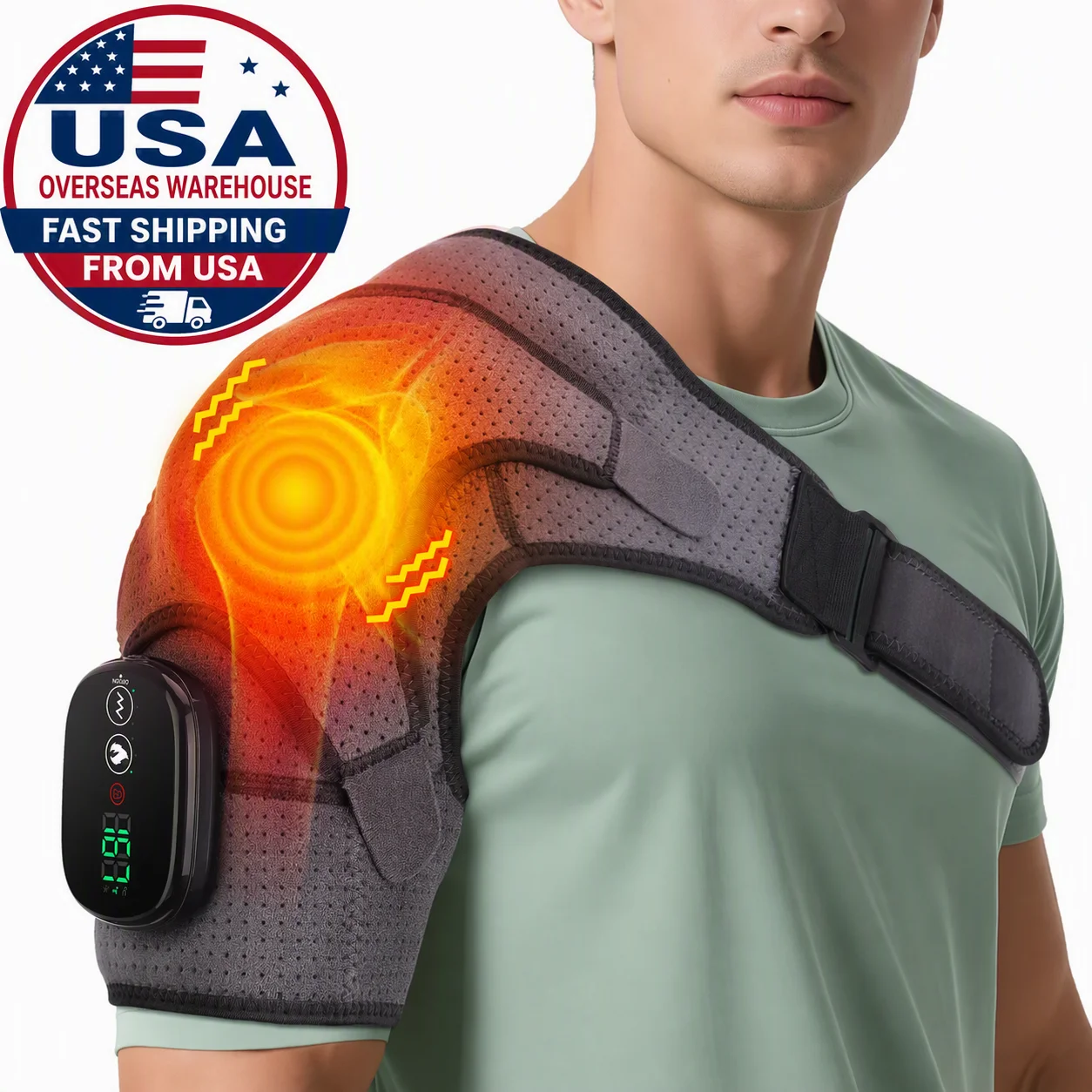 Cordless Shoulder Heating Pad with Massage, Heated Shoulder Wrap Massager for Pain Relief Deep Tissue, Rotator Cuff Heating Pad