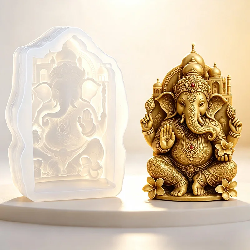 Ganesha Elephant Candle Silicone Mold Elephant Head God DIY Handmade Aromatherapy Candle Gypsum Epoxy Resin Making Molds