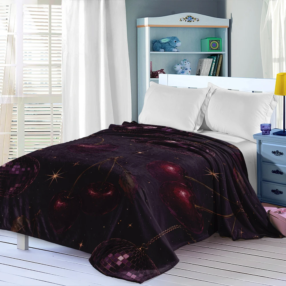 Purple Disco Balls Cherries Flannel Blanket Perfect For Sofa Office Bed Travel Sleep Read Relax Camping Four Season Use