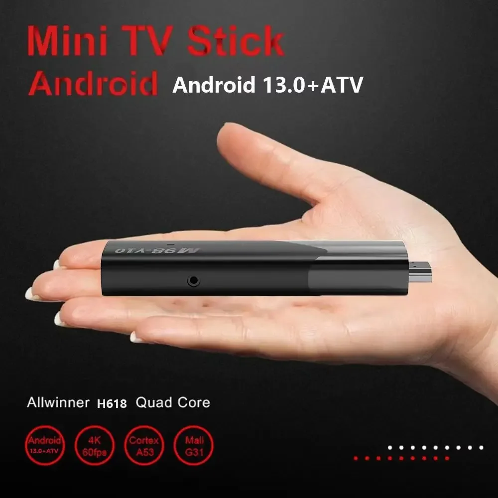 ATV Mini TV Stick Android 13 WiFi 2.4G 5G Dual WiFi Bluetooth 4.2 Voice Remote Smart TV Box Quad Core Cortex A53 Netwerkspeler