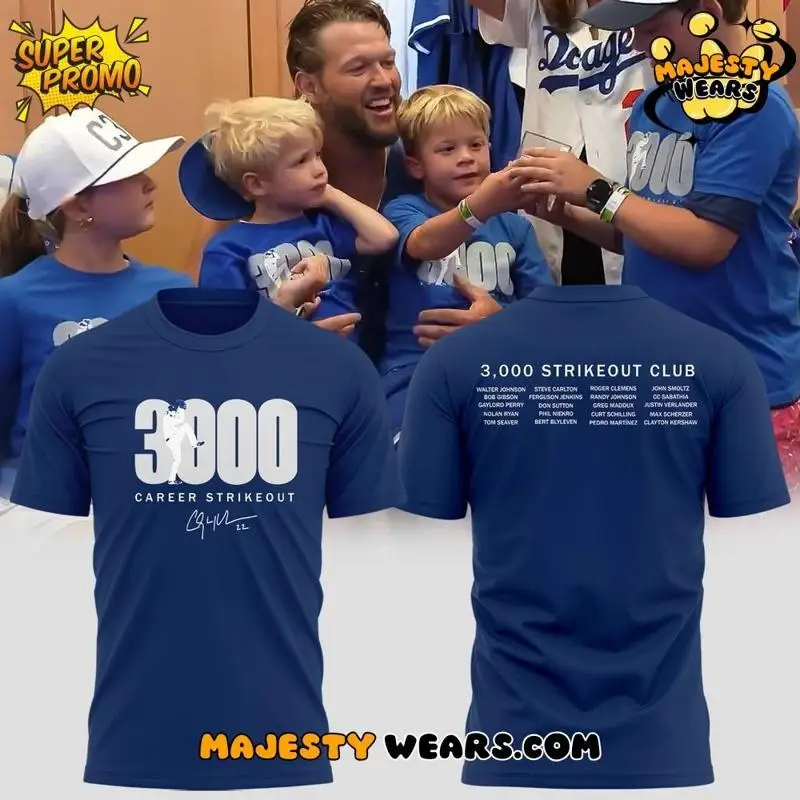 Camiseta da cidade de Los Angeles Dodger Clayton Kershaw 3.000th-Strikeout 2025