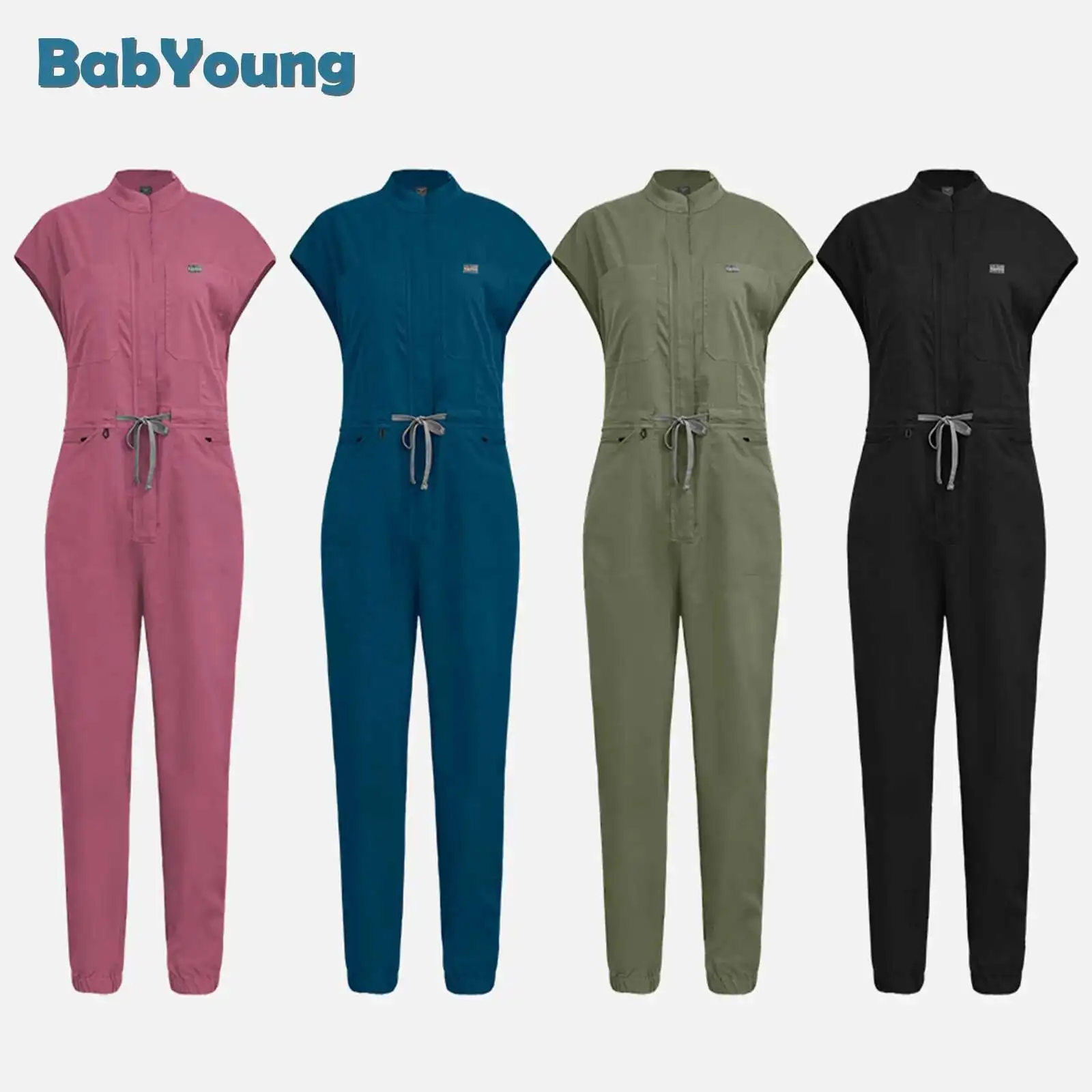 

New One-Piece High-End Medical Frosted Cream Stand Collar Fly Sleeve Zipper Operating Room Doctor Nurse Caregiver Work Clothes