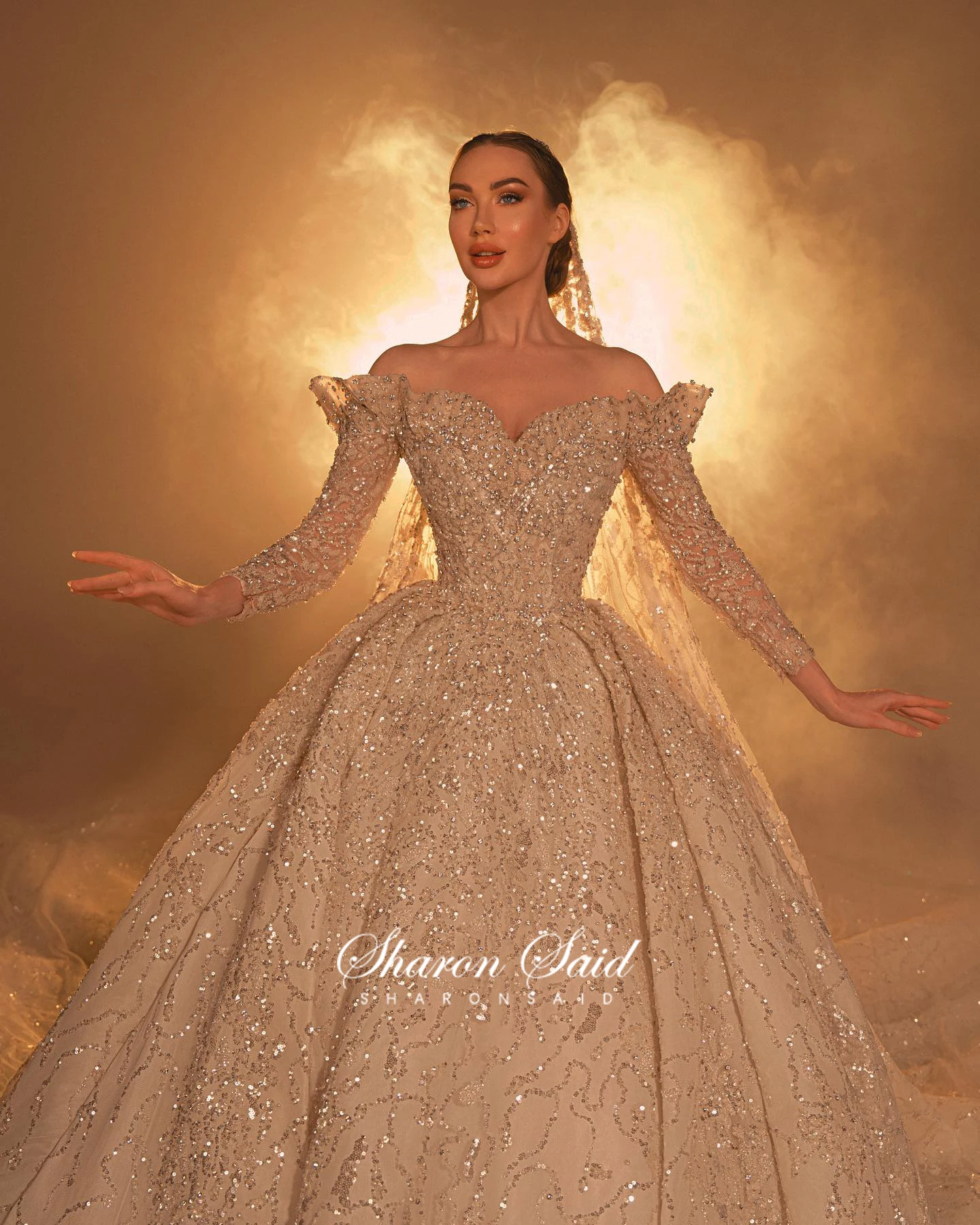Sharon Said High-End Custom Made Luxury Dubai Ball Gown Wedding Dress Off Shoulder Arabic Women Bride Gowns SW033 Customized