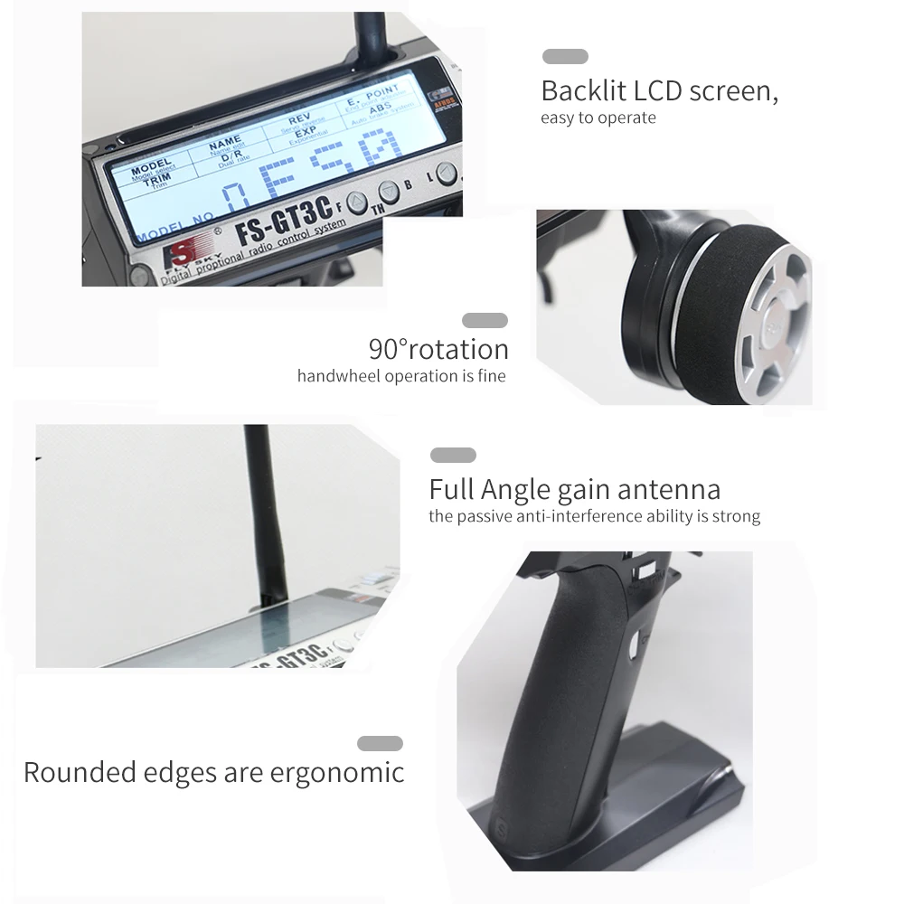Flysky FS-GT3C 2.4Ghz 3CH Remote Controller LCD Radio Transmitter with FS-GR3E Receiver for RC Car Truck Crawler Boa