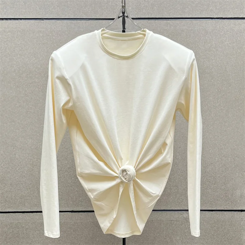 women's t-shirt New elastic knitted slim fit women's long sleeved top for autumn 2026 Cotton blend round neck pullover y2k tops