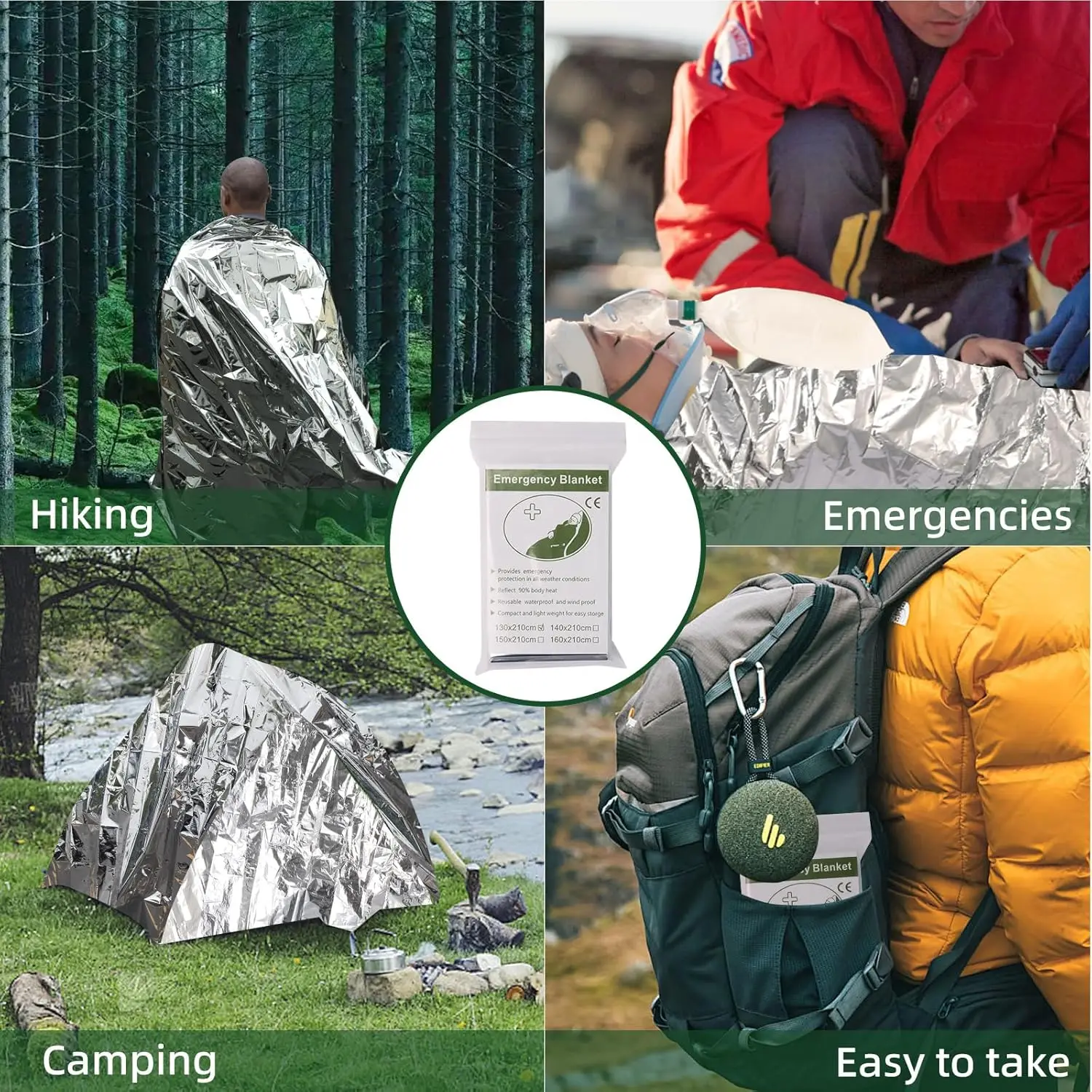 Outdoor Emergency Survival Blanket - Gold 130x210cm Waterproof Thermal Foil Blanket, Portable Heat Shield for Camping, Hiking