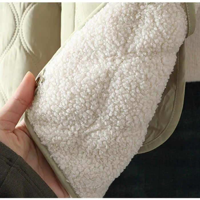 سترة قطنية قصيرة للنساء بغطاء للرأس، سميكة ودافئة، متعددة الاستخدامات، مبطنة بالصوف، ملابس خارجية شتوية بقصة مستقيمة وأكمام ط...