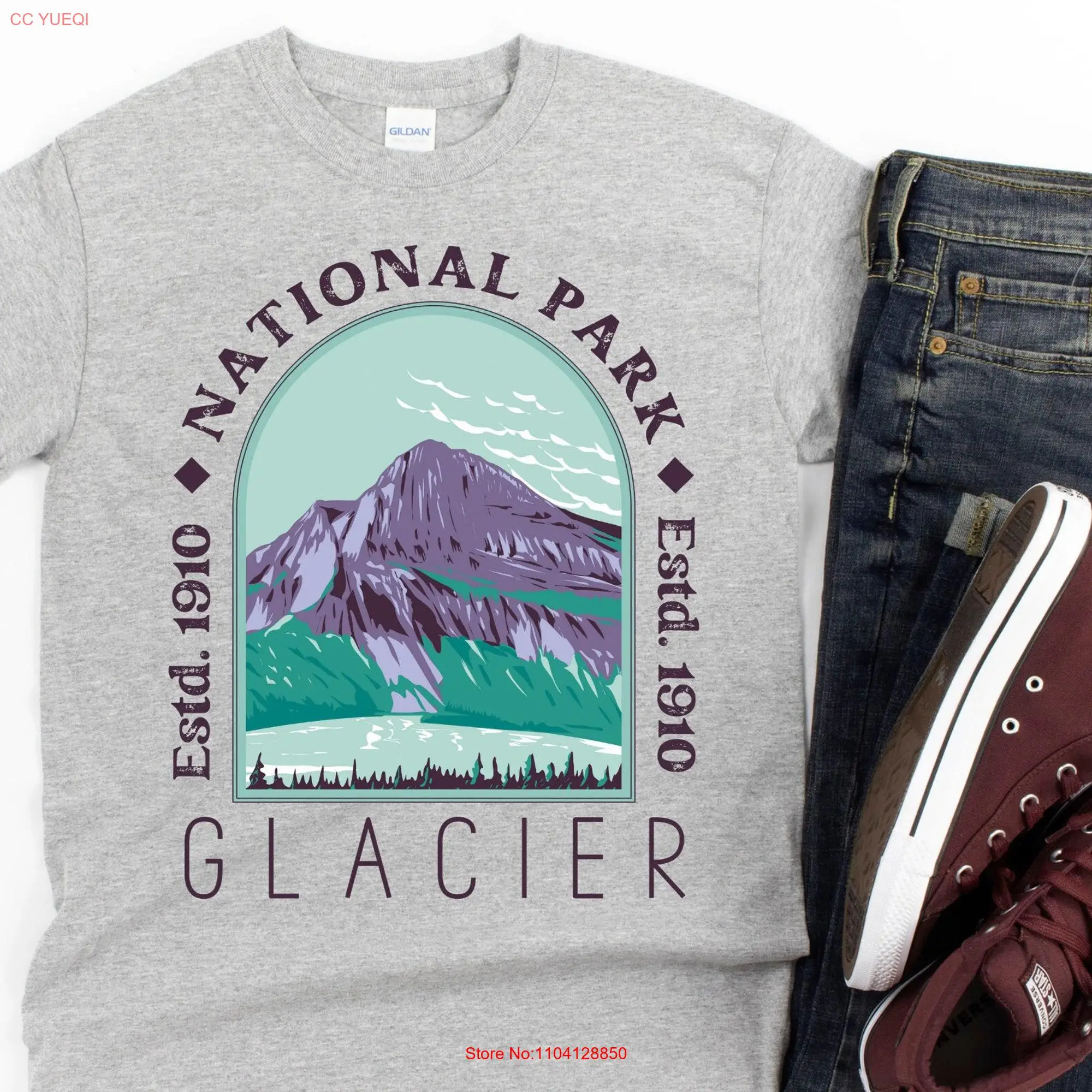 GLACIER National Park T Shirt Retro Montana Tetons Camping Hiking WanderlusT Road trip Adventure Explore more