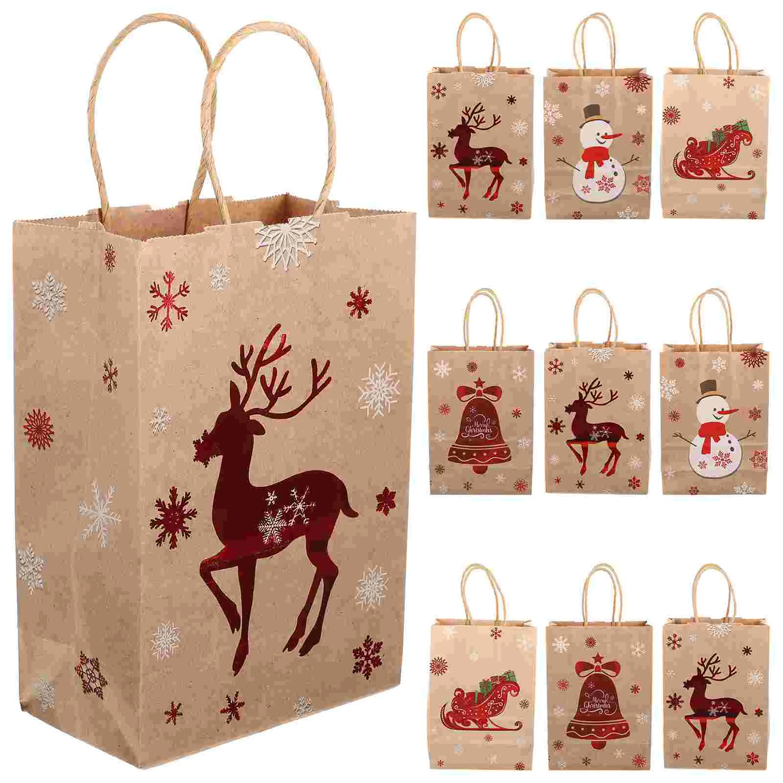 

10 Pcs Christmas Bag Tote Candy Toy Gift Holiday Paper Bags Festival with Handles for Large Party Wrapping Presents Bulk