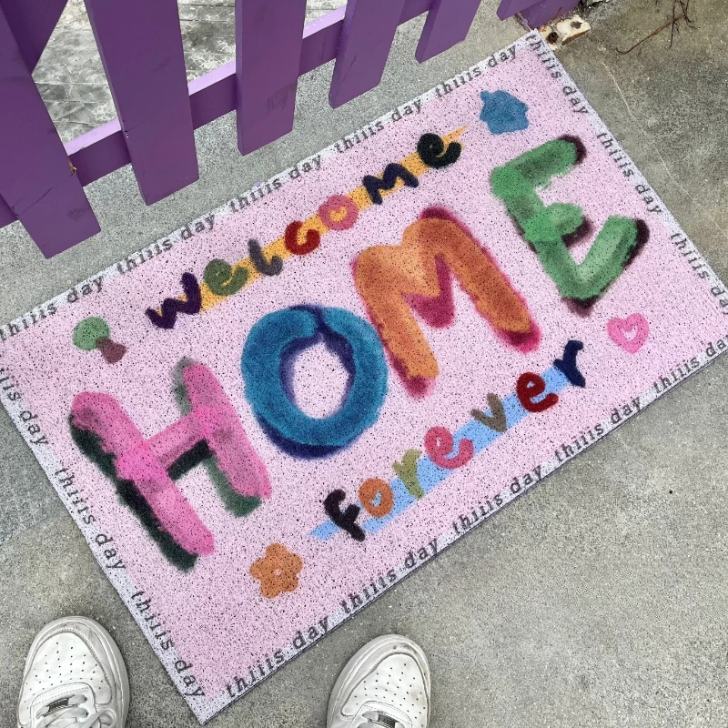 Cartoon Door Mats Letter Pattern Dirt-resistant Foot Mat Pink Cute Easy-to-care Carpet Non-slip Wear-resistant Balcony Rug Ковер