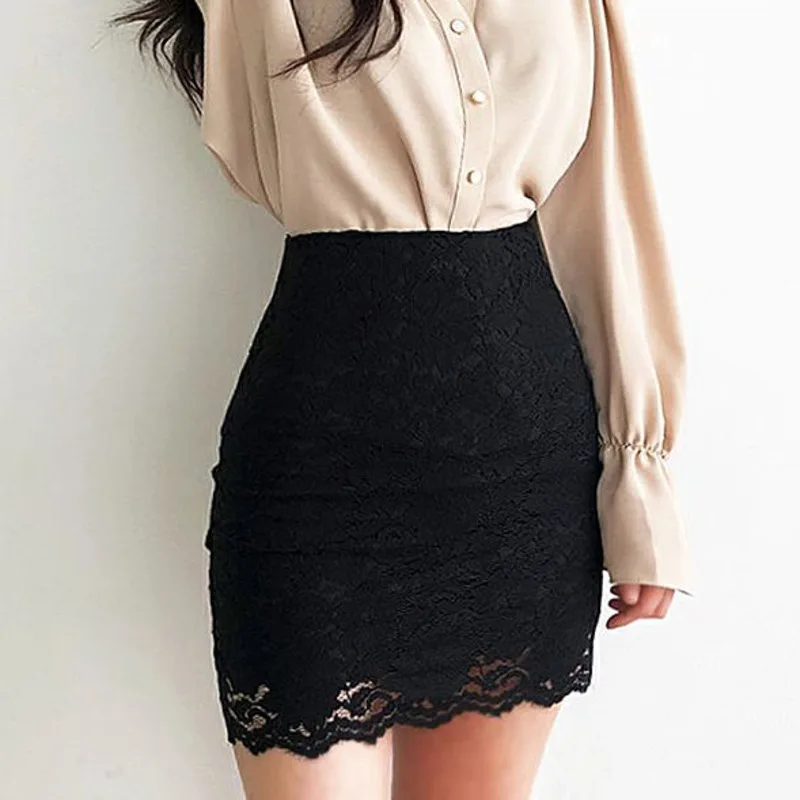 

Sexy Black Lace Skirt Women Korean Fashion Slim Mini Skirts Summer White Clothes