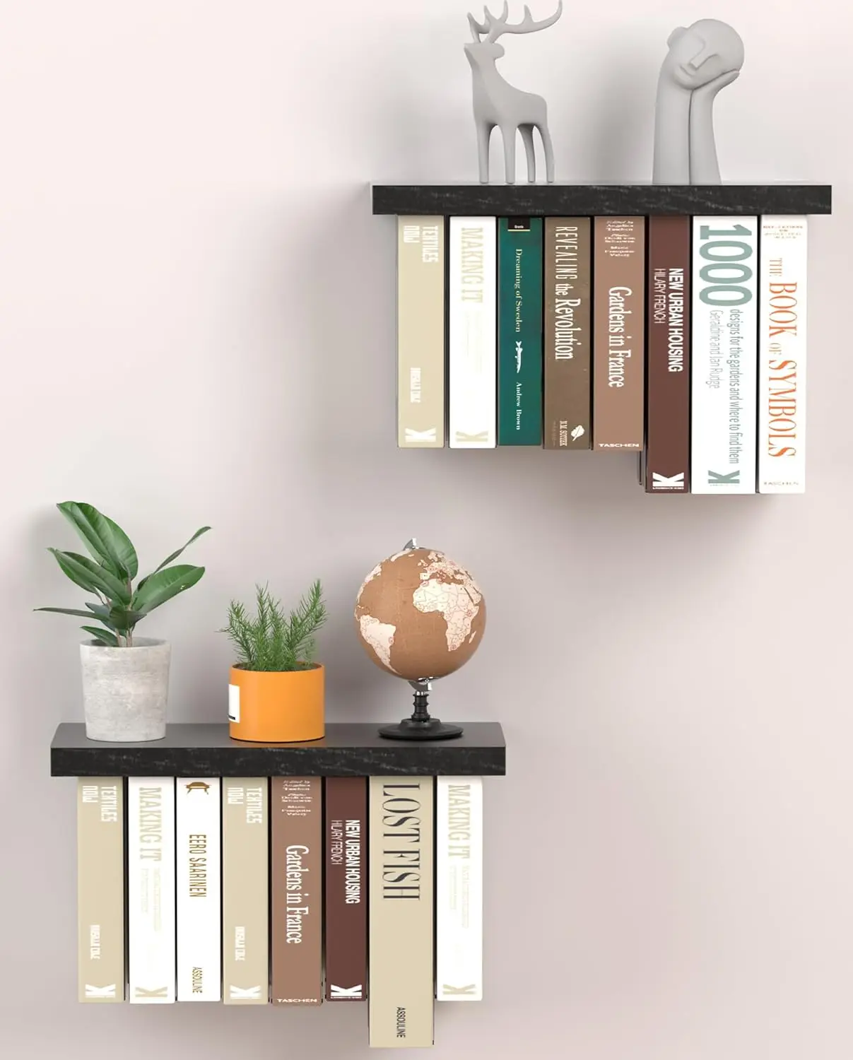 

Floating Book Shelves for Wall Mounted Set of 2, Wood Hanging Bookshelf, Book Display Shelf for Wall, Unique Space Savi