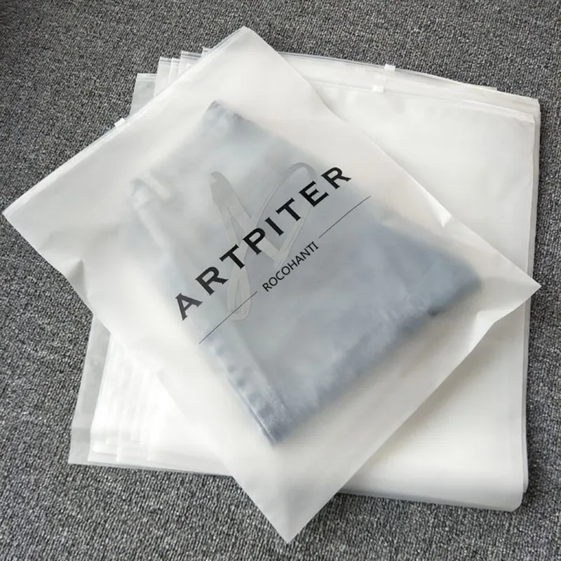 100pcs PE Bags Ziplock Clothes Packaging Custom Packaging Cosmetic Clear Logo Frosted Zip Recyclable Plastic Bags For Clothing