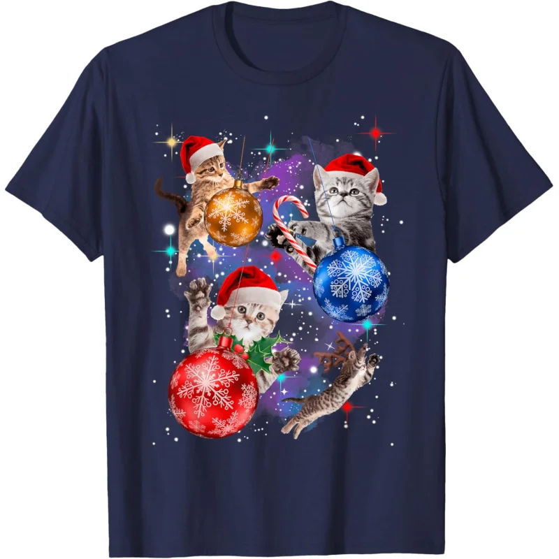 Chats de Noël mignons dans l'espace pour hommes et femmes, cadeaux d'ornements, t-shirt