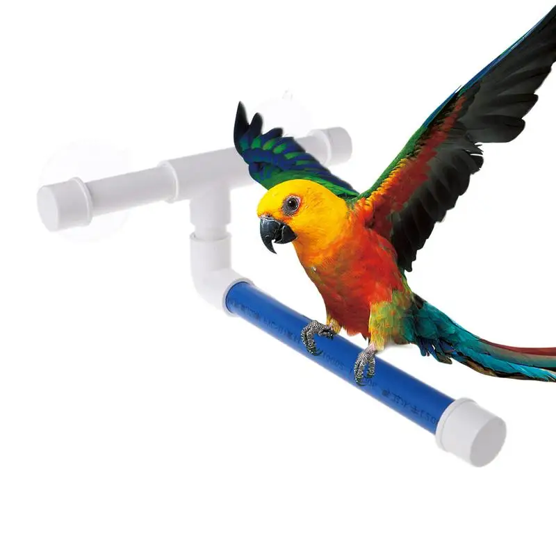 Pet Parrot Bath Perch Suction Cup Bird Perch Window Stand Wall Mount Standing Rack Parrot Cage Accessories Bath Toys For