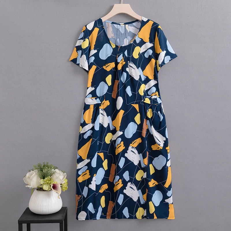 

Summer Elegant Loose Long Dresses for Woman 2023 New Casual Middle Aged Women's Sundress with Pockets Summer Vintage Clothes