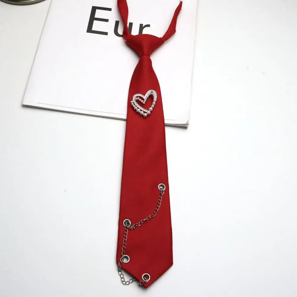New Adjustable Tie with Metal Chain Polyester JK Preppy Pre-tied Necktie Black Color Cravat