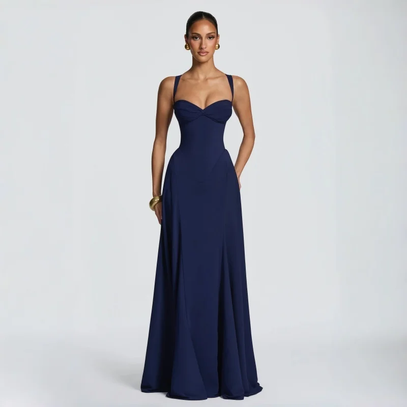 Off-shoulder Backless Sexy Maxi Dress Women Elegant Spaghetti Strap Sleeveless Bodycon Club Party Evening Dress Fashion