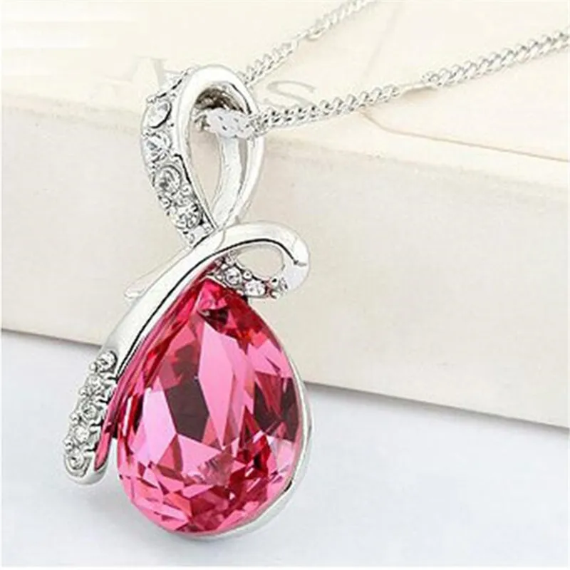 Fashion Promotion Sale Silver Plated Necklaces Angel Tears Water Drop Crystal Necklace Wholesale Cheap