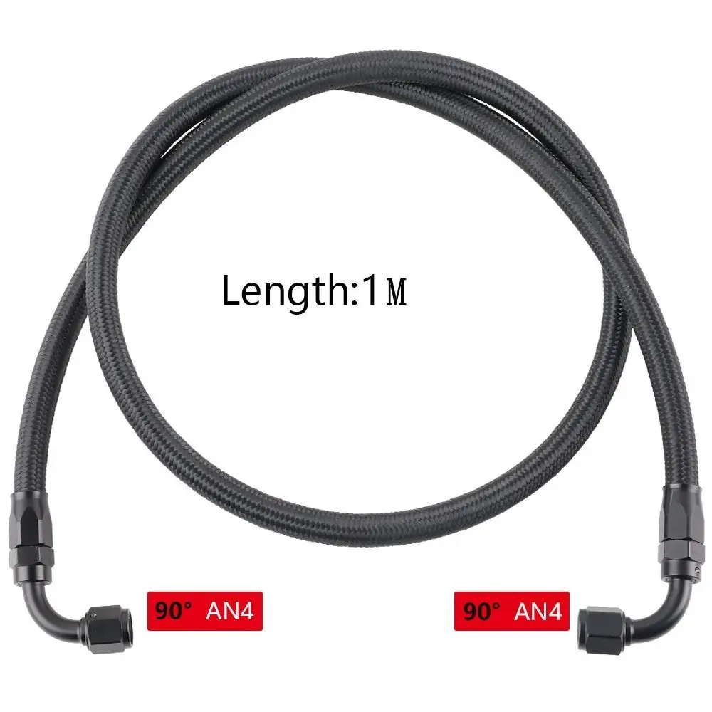 Racing Car 1M AN4 Black Braided Oil Fuel Fittings Hose End 0+90 Degree Oil Adaptor Kit Oil Fuel Hose Line