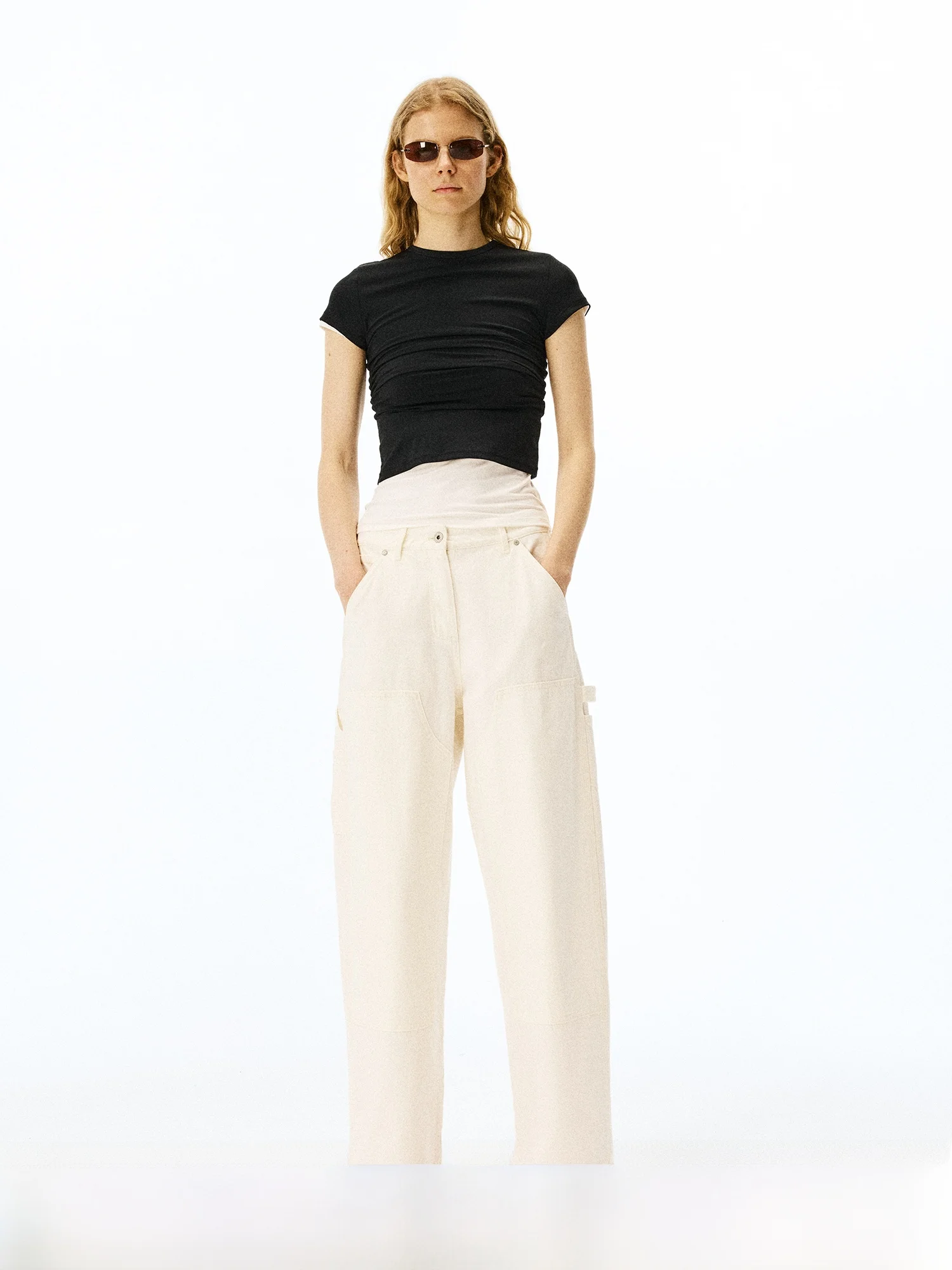 

Eco-Friendly Pure Cotton Workwear Jeans White Loose Fit Natural Waist Casual Style Ladies Jeans At352nz11269 Summer Collection
