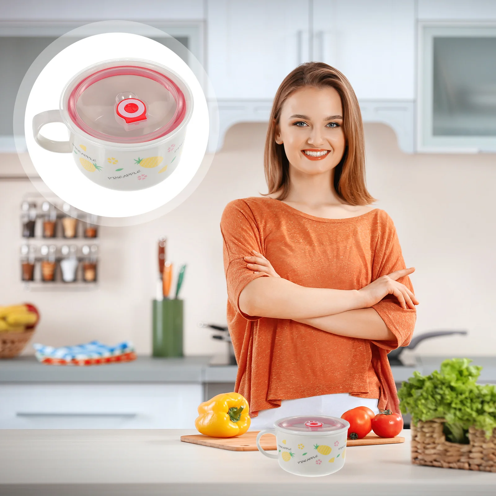 

Ceramic Soup Mug with Lid Handle Microwave Safe Large Capacity for Soup Instant Noodles Ramen Serving Bowl with Handle