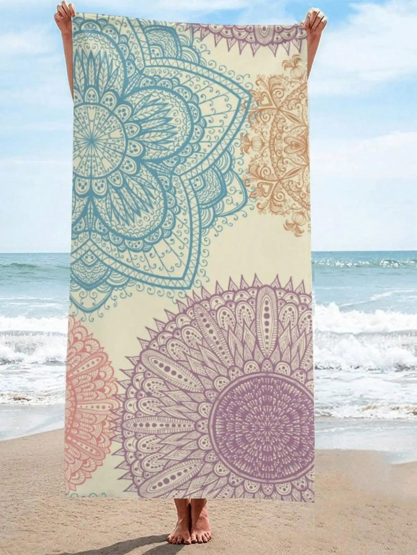 

1 Mandala Patterned Beach Towel, Modern Microfiber Bath Towel, Suitable for Vacation, Camping, Swimming, Bathing, Summer Travel