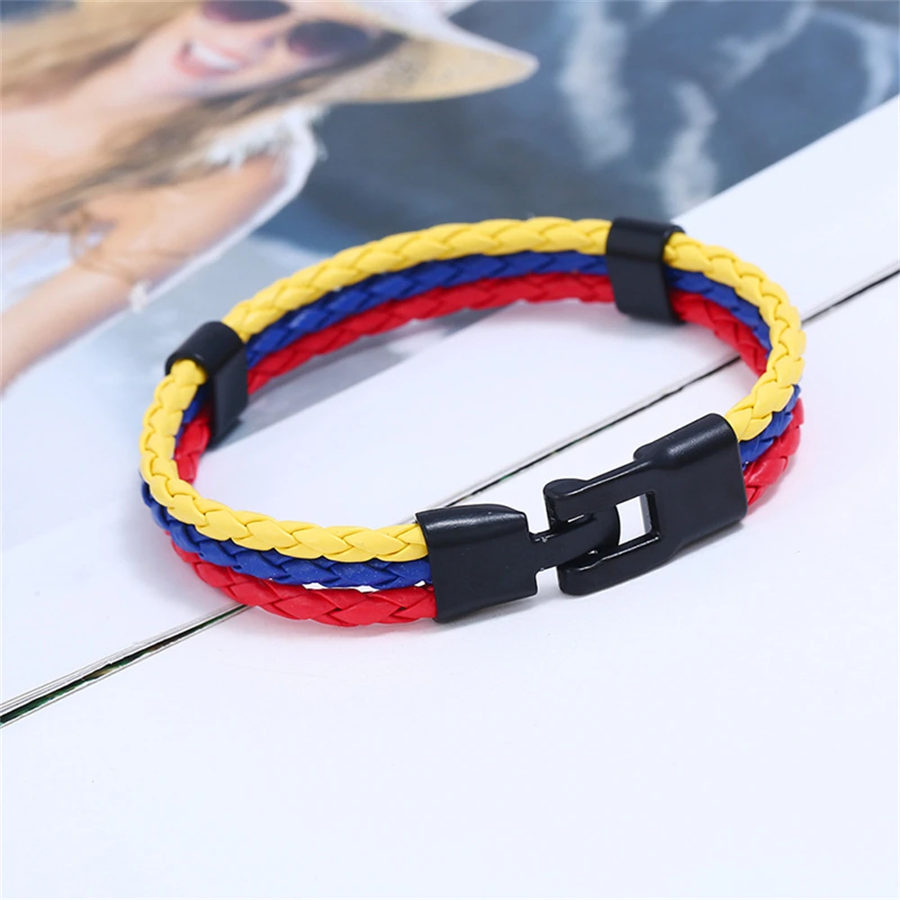 PU Leather Flag Bracelet for Men Women Russia Brazil France Italy Spain Argentina Portugal National Flag Bracelet Lovers Jewelry