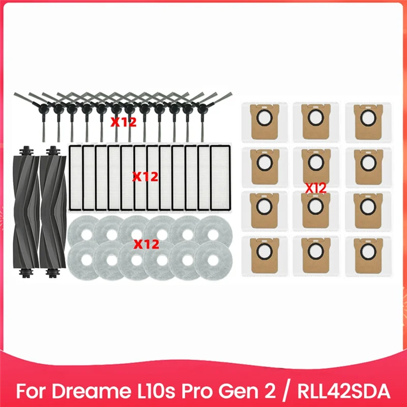 

X11A 50PCS Brush Filter Dust Bag Andmop Cloth Kit Spare Parts Main Roller Side Brush Hepa Filter Mop Cloth Dust Bag Accessories