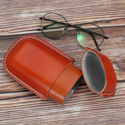 Imagen 2 del producto Estuche para gafas de cuero genuino, cápsula portátil creativa de alta gama Retro, almacenamiento antipresión para gafas, estuche rígido