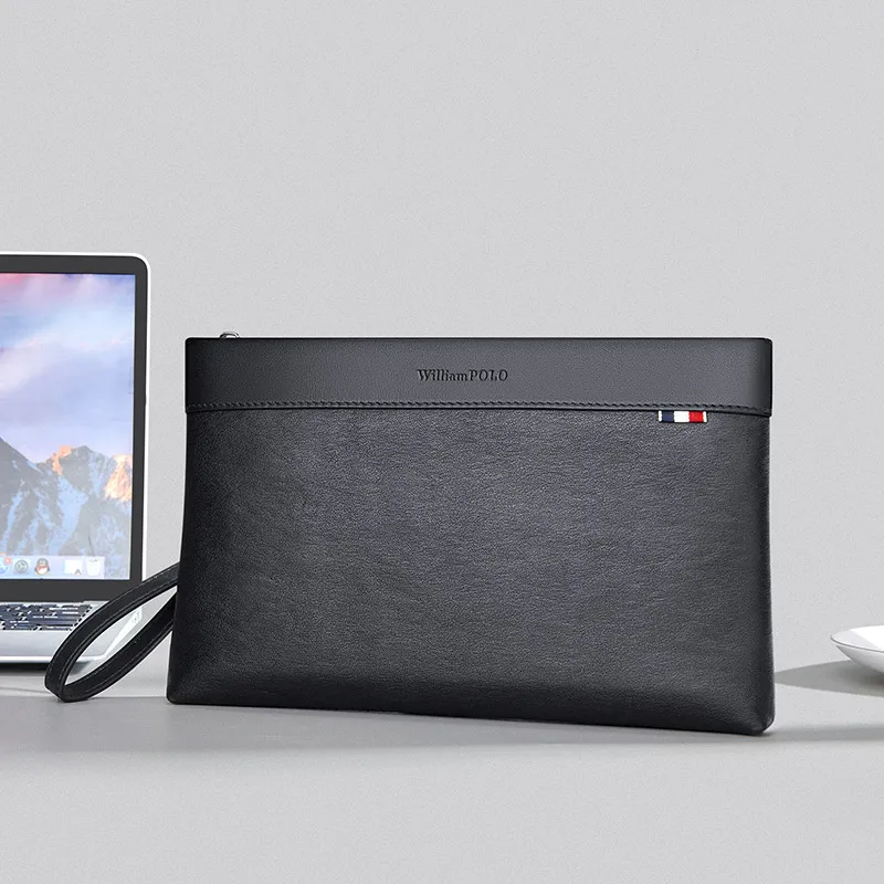

WilliamPOLO Genuine Leather Men's Clutch Wallet Fashionable Business Horizontal Design High-Quality Large Capacity Handbag