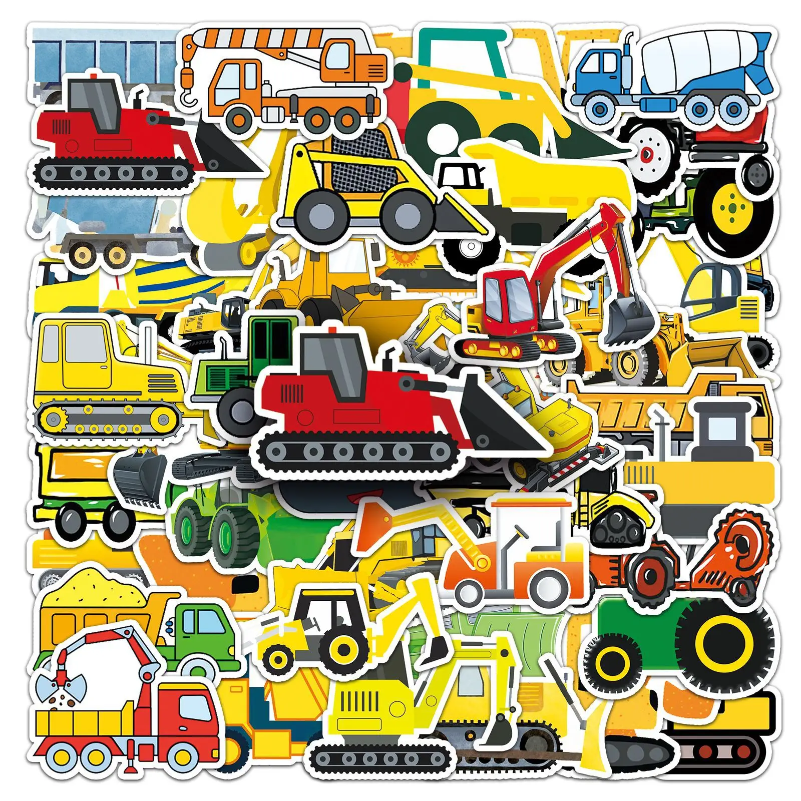 

50Pcs Cartoon Construction Vehicle Stickers Cute Excavator Truck Decor for Laptop Bottle Journal Kids Gifts
