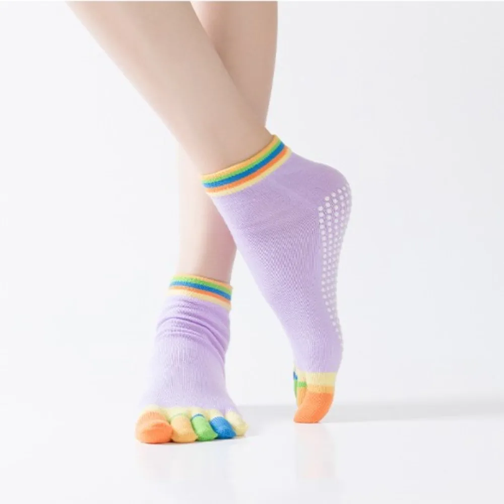 

Breathable Gym Pilates Colourful Ankle Five Finger Hosiery Woman Korean Socks Dot Silicone Floor Socks Anti-Slip Yoga Socks